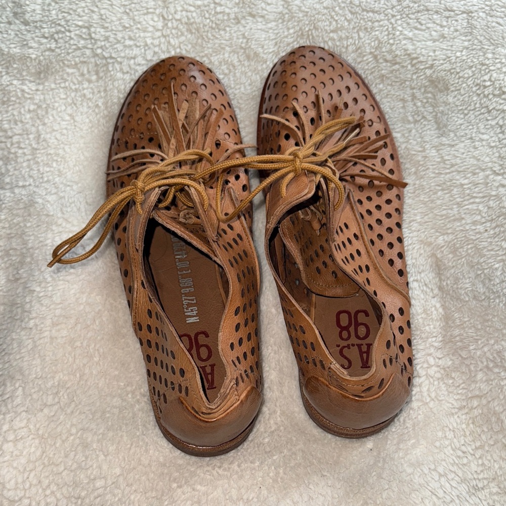 A.S.98 Tan Perforated Leather Loafers - Picture 2 of 4